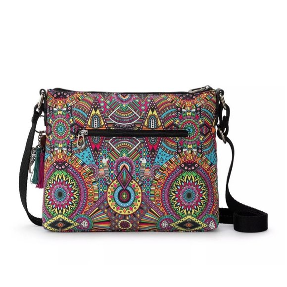 SAKROOTS Ecotwill Basic Crossbody Bag Canvas Rainbow Wanderlust NEW - Picture 3 of 4